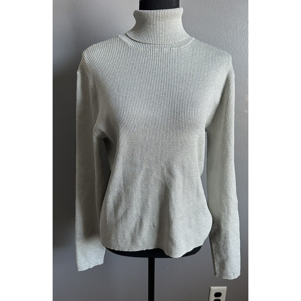 EVIE Womens XL Grey Sparkle Ribbed Turtleneck Silk Blend Long Sleeve Sweater NWT